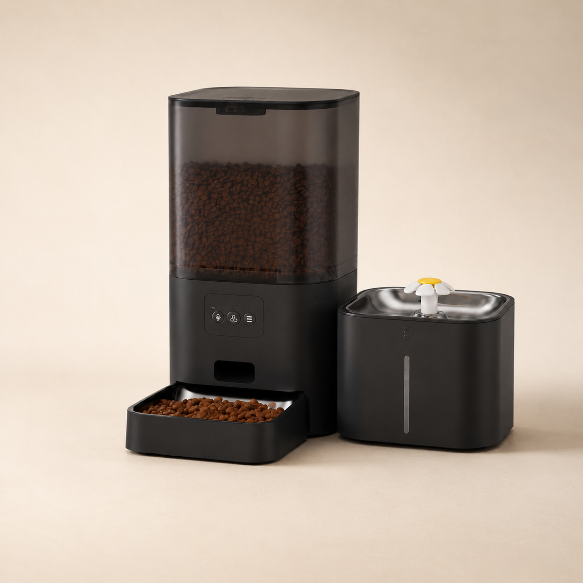 Purra 6L noir avec distributeur de croquettes et fontaine à eau séparée